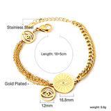 2 hollow eyes + round eye accessories with white diamond double bracelet 18+5cm gold