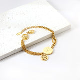 2 hollow eyes + round eye accessories with white diamond double bracelet 18+5cm gold