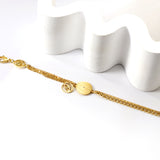 2 hollow eyes + round eye accessories with white diamond double bracelet 18+5cm gold