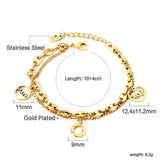 2 round hollow LOVE + circle accessories + double chain bracelet 18+4cm gold