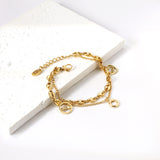 2 round hollow LOVE + circle accessories + double chain bracelet 18+4cm gold