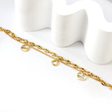 2 round hollow LOVE + circle accessories + double chain bracelet 18+4cm gold