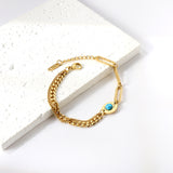 Complementos piedra redonda azul turquesa + media pulsera doble doble 18+4cm oro