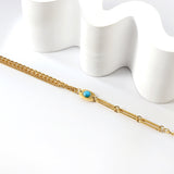 Round blue turquoise stone accessories + half double double bracelet 18+4cm gold