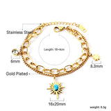 Cinturón Estrella de la Suerte Piedra Azul Turquesa + Estrella de la Suerte + Diamante Blanco Cilíndrico Accesorios Pulsera Doble 18+4cm Oro