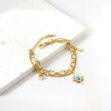 Cinturón Estrella de la Suerte Piedra Azul Turquesa + Estrella de la Suerte + Diamante Blanco Cilíndrico Accesorios Pulsera Doble 18+4cm Oro