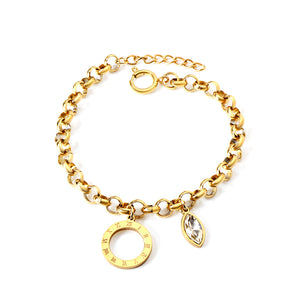 Círculo números arábigos + ojo diamante blanco complementos pulsera 18+3cm oro