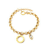 Círculo números arábigos + ojo diamante blanco complementos pulsera 18+3cm oro