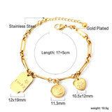 Rectangular round + round smile + sun heart-shaped accessory bracelet 17+5cm gold