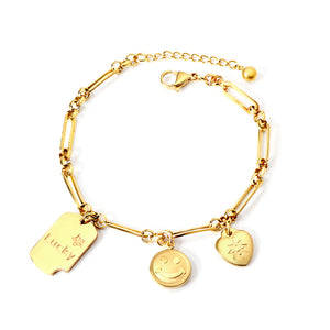 Accesorio pulsera rectangular redonda + sonrisa redonda + sol corazón 17+5cm oro