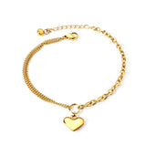 Complementos corazón + pulsera media cadena doble 18+4cm oro