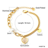 Perla Blanca + Corazón con Circonitas Blancas + Accesorios Pulsera Redonda Oro 18+4cm