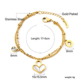 2024 New Year's Cylindrical White Diamonds + Round Hollowed Out Lucky Star + Lock Heart Shaped White Shell Accessories Bead Chain Double Hand Chain 17+5cm