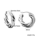 Stainless Steel 18K Gold/Steal -plated Round Twist Earrings For Women