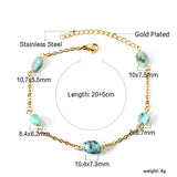 5 light blue & black shaped zirconia anklets 20+5cm gold color