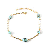 5 light blue & black shaped zirconia anklets 20+5cm gold color