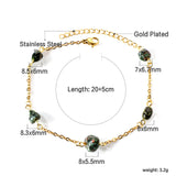 5 light blue & black shaped zirconia anklets 20+5cm gold color