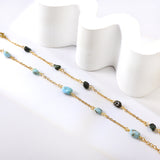 5 light blue & black shaped zirconia anklets 20+5cm gold color