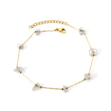 8 white & blue shaped zirconia anklets 20+5cm gold color