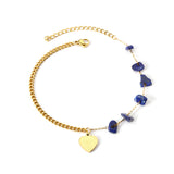 6 Blue Alien Zirconia + Half Matching Chain with Heart Anklet 21+5cm Gold Color