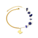 6 blue shaped zirconias + half matching chain with butterfly anklet 21+5cm gold color