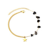 6 black zirconias + semi-matching chain with stars anklet 21+5cm gold color