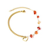 6 mixed color zirconias + semi-matching chain with open heart anklet 21+5cm gold