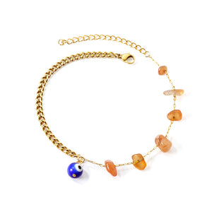 6 mixed color zirconias + semi-matching chain with blue eyes anklet 21+5cm gold