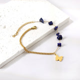 6 blue shaped zirconias + half matching chain with butterfly anklet 21+5cm gold color