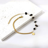 6 black zirconias + semi-matching chain with stars anklet 21+5cm gold color