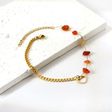 6 mixed color zirconias + semi-matching chain with open heart anklet 21+5cm gold