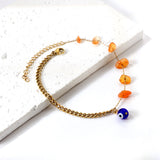 6 mixed color zirconias + semi-matching chain with blue eyes anklet 21+5cm gold