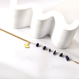 6 blue shaped zirconias + half matching chain with butterfly anklet 21+5cm gold color