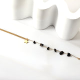 6 black zirconias + semi-matching chain with stars anklet 21+5cm gold color