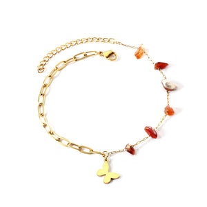 6 Mixed Color Alien Zirconia + Semi Matching Chain with Butterfly Anklet 21+5cm Gold