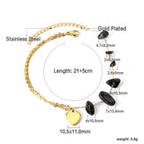 6 black shaped zirconias + semi-double chain with heart anklet 21+5cm gold color