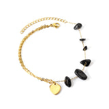 6 black shaped zirconias + semi-double chain with heart anklet 21+5cm gold color