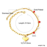 6 mixed color zirconias + semi-matching chain with heart anklet 21+5cm gold color