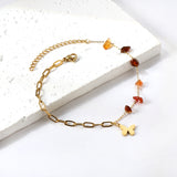 6 Mixed Color Alien Zirconia + Semi Matching Chain with Butterfly Anklet 21+5cm Gold