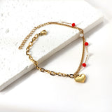 6 mixed color zirconias + semi-matching chain with heart anklet 21+5cm gold color