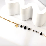 6 black shaped zirconias + semi-double chain with heart anklet 21+5cm gold color