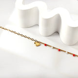 6 mixed color zirconias + semi-matching chain with heart anklet 21+5cm gold color