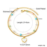 12 mixed color beads + matching chain with white oil drops heart double chain anklet 21+5cm gold color