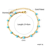 12 blue beads + matching chain double chain anklet 21+5cm gold color