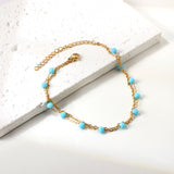 12 blue beads + matching chain double chain anklet 21+5cm gold color