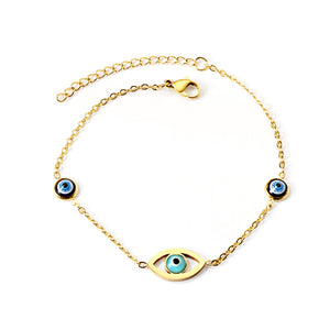 2 blue eyes + 1 lake blue eye anklet 22+5cm gold color