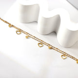 4 beads + matching chain with 3 open heart double chain anklet 22+5cm gold color