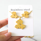 Steel/Gold Two Puppies Faceted Cut Jewelry Set with Diamonds