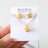 Gold/Steel with Zircon Arrow Shape Pendant Jewelry Set