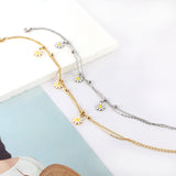 3 small Zouju 6 steel beads with chain + with chain double anklet 21 + 5cm steel color gold